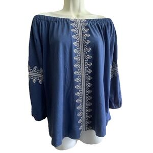 Chaps Denim Top Blouse Women Clothing Shirt‎ Medium Embroidered Blue